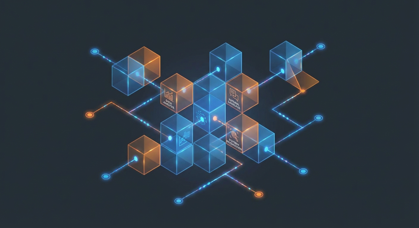 Abstract modular knowledge blocks connecting in space